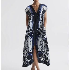 REISS WOMEN SUMMER FREJA SCARF PRINTED BELTED MIDI DRESS